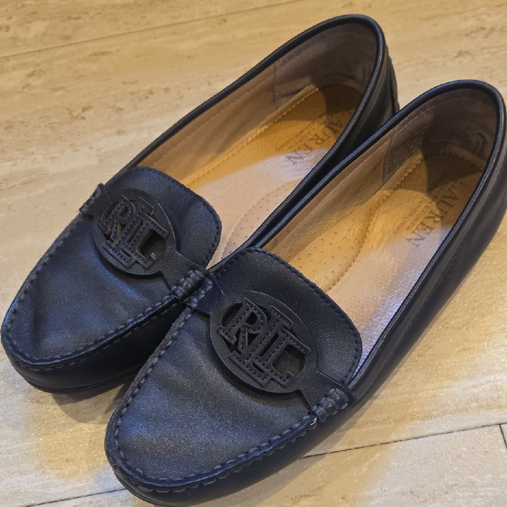 LAUREN Ralph Lauren Black Leather Brynn Driver Loafers